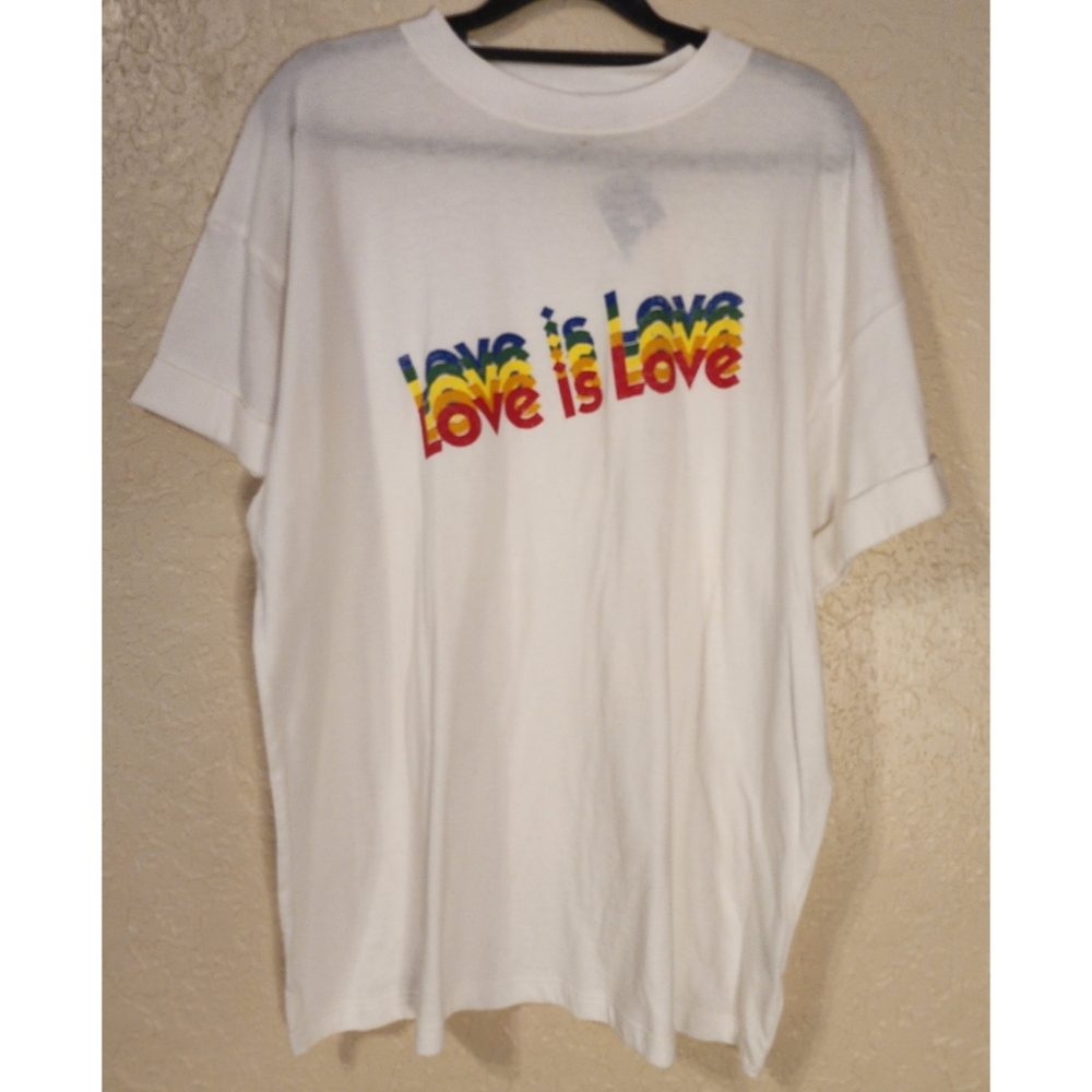 NWT Girl Dangerous Women's Tee Shirt White Colorful Graphic "Love is Lo
